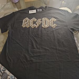 AC/DC Black Tee with Leopard Print Logo